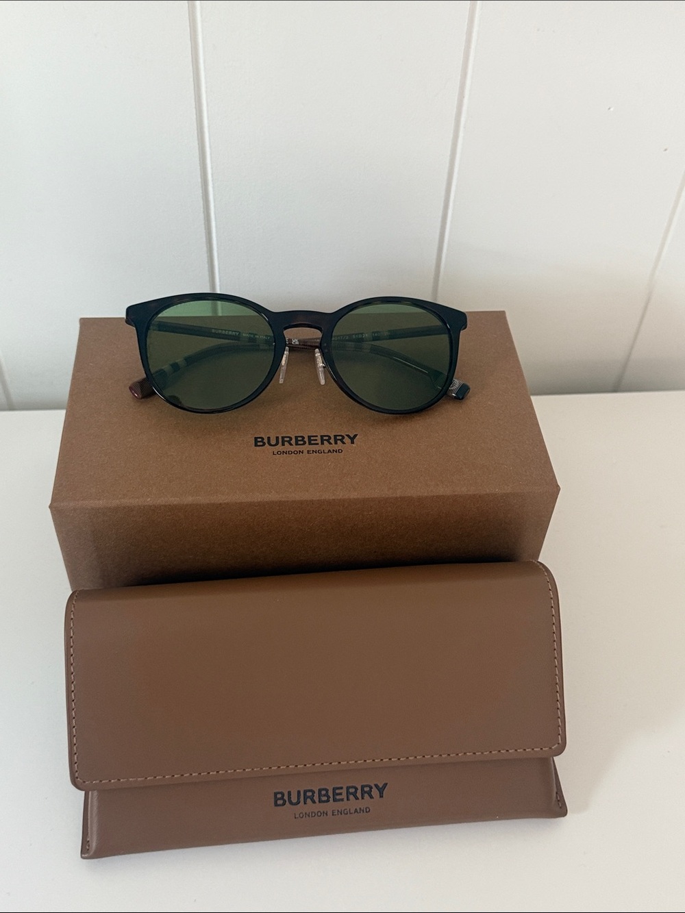 Burberry Round Brown Frame Sunglasses with Green Lenses
